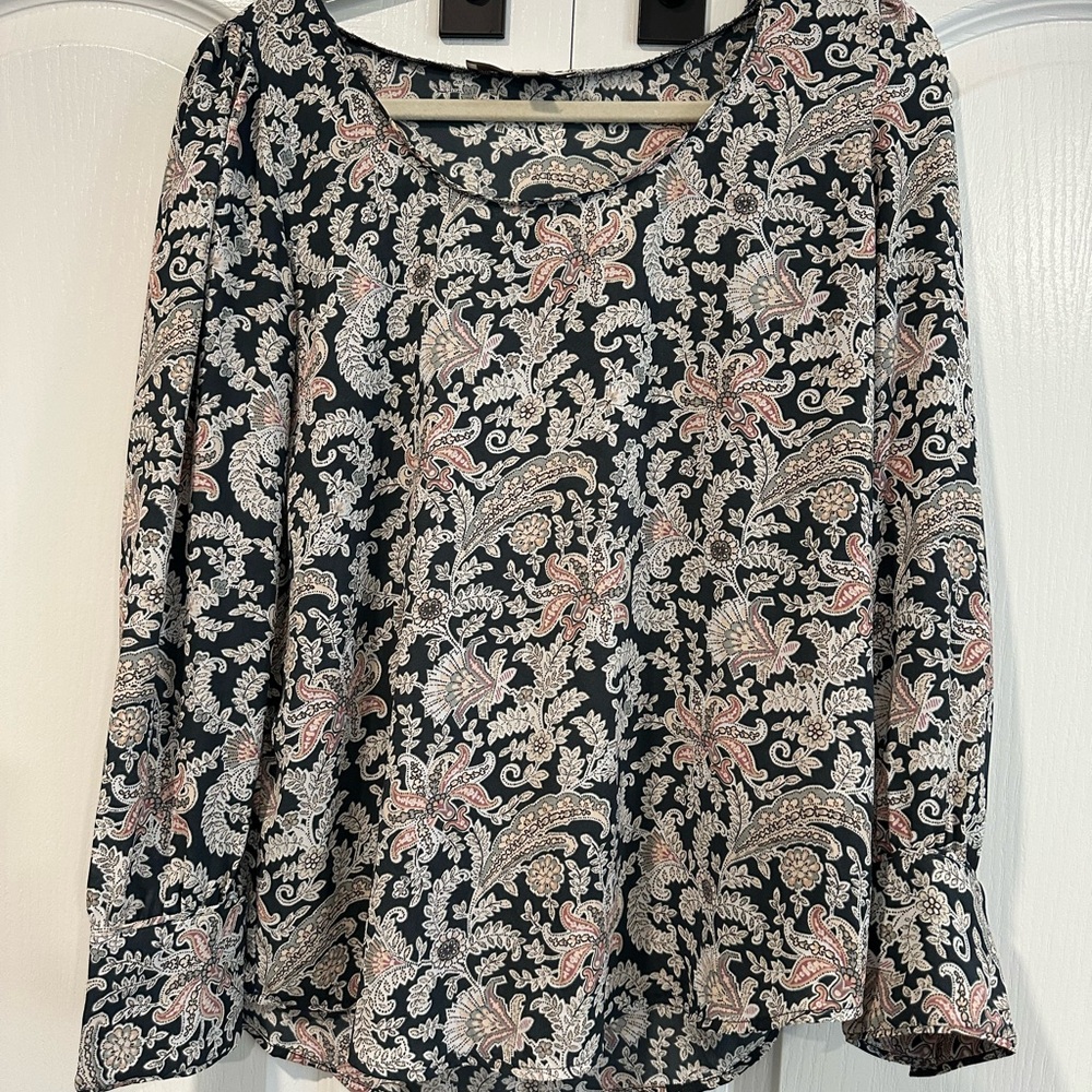 LOFT Black and Cream Boxy 3/4 Sleeve Blouse